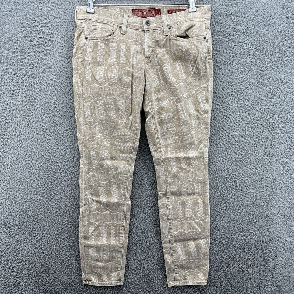Lucky Brand Legend Skinny Jeans‎ Women's 6/28 Brown Khaki Geometric Print 32x28